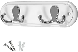 Keypak Compact Door Wall Mounted Robe Coat Rack with 2 Double Hooks, Fixings Included, 22cm, Polished Chrome on White