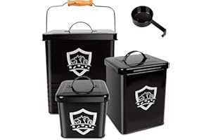 Myiosus Dog Treat Tin, 3 Pack Dog Food Storage Container with Tight Fitting Lids and Scoop, Pet Food Storage Box Canisters for Cats, Dogs, Birds - Black