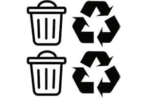 HATCHERABILIA Pack of 4 Bin and Recycle Decals Waterproof Bin Decoration 2 of Each Design - Wheelie Bin Stickers - Kitchen Wall Art - Office Pub Cafe Recycling Labels (Black, Medium)