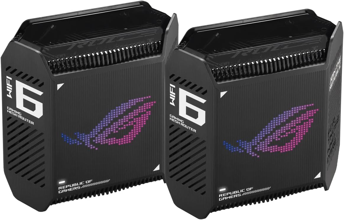 ASUS ROG Rapture GT6 Tri-Band WiFi 6 Mesh WiFi System, covers up to 540㎡, 2.5 Gbps port, triple-level game acceleration, ASUS RangeBoost Plus, 5.9 GHz, free lifetime network security