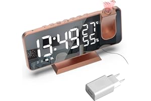 ‎LANCOON Lancoon Funkwecker Projektoruhr Netzbetrieben für Nachttisch Temperatur Luftfeuchtigkeitsanzeige Snooze Inklusive Adapter