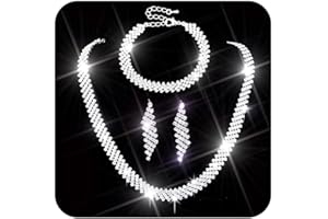 Ushiny Bridal Wedding Jewellery Set Silver Rhinestone Necklace Bracelet Earrings Set with Sparkly Crystal Fit for Wedding Anniversary for Women and Girls