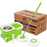 Scotch-Brite Supreme Spin Mop with Steel Spinner Bucket | Big Wheels, Puller Handle & Liquid Soap Dispenser | 360° Easy Floor