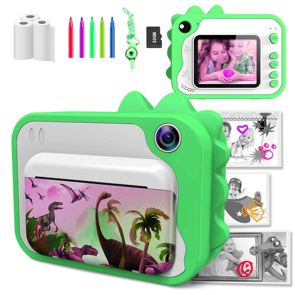 USHINING Instant Print Camera for Kids 12MP Digital Camera for Kids Aged 3-12 Ink Free Printing Video Camera for Kids 1080P 2