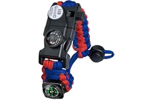 AURIVER Bracelet Paracorde Survie pour Homme Femme, Militaire Paracord Bracelet Kit avec Flint + Boussole + Thermomètre + Sifflet + Lumière LED pour Extérieur, Randonneur, Baroudeur, Explorateurs