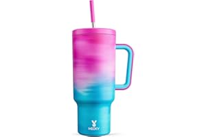 Meoky 1182ml Tumbler with Straw and Lid, 40oz Tumbler with Handle, Insulated Stainless Steel Travel Mug Water Bottle, 100% Leak-Proof, Cold for 34 Hours or Hot for 10 Hours (Marshmallow)