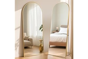 ‎ABXMAS ABXMAS Ganzkörperspiegel Gebogen Rechtwinklig 180x76cm Gold, Luxuriöser Bodenspiegel Standspiegel mit Aluminiumrahmen und gehärtetem Glas, Wandspiegel für Wohnzimmer, Umkleideraum