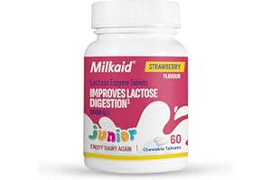 Milkaid Junior Lactase Enzyme Chewable Tablets for Lactose Intolerance Relief | Prevents Gas, Bloating & Diarrhoea | Fast Acting Dairy Digestive Supplement | Gluten Free & Vegan | 60 Tablets
