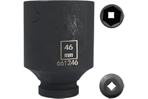 Flewdart llave vaso 46mm 1/2" 6 caras, llave vaso 46 mm 1/2, ​Longitud 78 mm​​, acero de cromo y molibdeno, CR - MO (46mm)