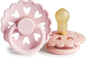 FRIGG Fairytale Latex Pacifier Pack of 2 | Natural Rubber Soother Dummy | BPA-Free | Made in Denmark | Symmetrical Cherry Shaped Nipple (White Lilac/Pretty in Peach), Size 1 (0-6 Months)