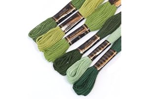 CRAFT&CO 100% Cotton Embroidery Thread Floss Bundle, Pack of 6 in Shades of Moss Green (Other Shades Available). Ideal for Cross Stitch, Embroidery, Friendship Bracelets & Children's Crafts