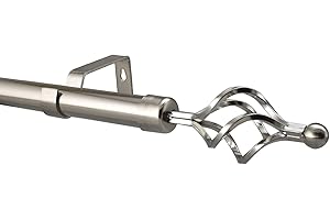 YHO 28mm Diameter Extendable Eyelet Metal Curtain Pole Metal Finials Brushed Chrome (3m - 4m Extendable, Roma Finial)