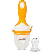 LuvLap Plastic Baby Food And Fruit Feeder Cum Nibbler With Ergonomic Handle, Two Feeder Sack Sizes, Bpa Free, Orange