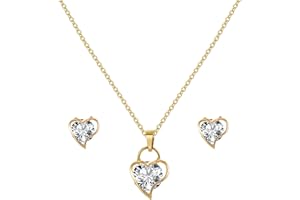 YeGieonr Parure Bijoux Femme, Collier Pendentif et Boucles d'oreilles Forme Cœur en Acier Inoxydable Plaqué Or 18K avec AAAAA Zircone, Hypoallergénique Mode Bijoux Cadeaux pour Femmes Filles