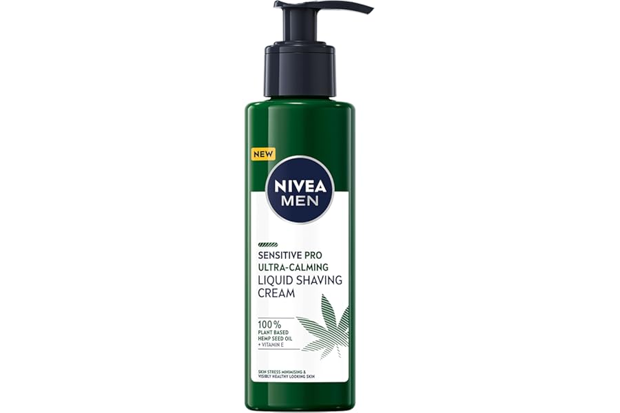 NIVEA MEN Sensitive Pro Ultra Calming Liquid Shaving Cream (200 ml), Shaving Cream Enriched with Hemp Seed Oil and Vitamin E for Stress-Minimising Face Care