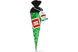 itenga Geschwisterschultüte 35cm Motiv Pixel Geschenkverpackung kleine Schultüte für Schüler Studenten zum Schulstart Ausbildungsstart Studium (Motiv Pixel - Next Level)