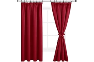 ‎DWCN DWCN verdunkelungsvorhänge Dicke Thermovorhänge mit Kräuselband gardinen mit Vorhang-Krawatten, 200x140cm(HöhexBreite), Rot, 2er Set