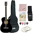 Henrix 38C PRO 38 Inch Bass Wood Cutaway Acoustic Guitar With Die-Cast Tuners, Dual-Action Truss Rod, Gig-Bag, Picks, String Set, String Winder, Strap & Polishing Cloth - Black