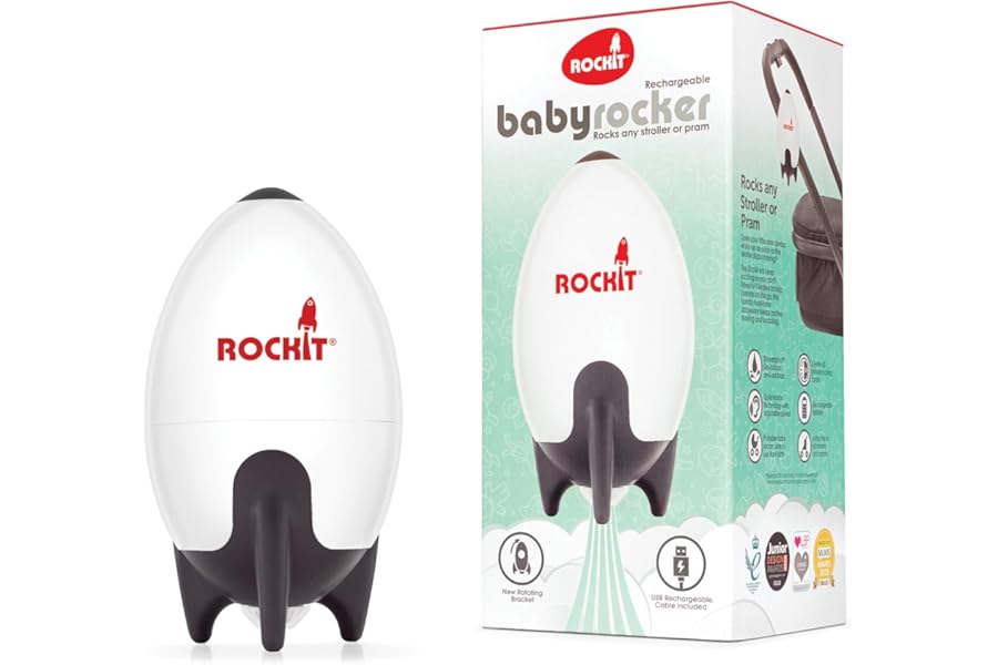 Rockit Rocker Rechargeable Pram Rocker - Baby Pushchair Rocking Device, Soothing Motion for Stroller or Buggy, Adjustable Speed, 60 Minute Timer, Universal Fit