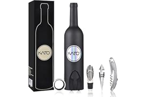 ‎KATO TIRRINIA Kato Wein Accessories Geschenkset -Weinflaschen-Korkenzieheröffner-Kit, Tropfring, Folienschneider, Weinausgießer und Stopfen in flaschenförmiger Neuheitstasche, Schwarz