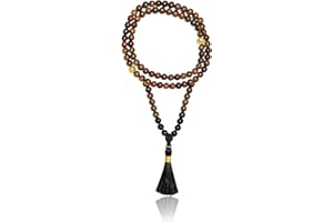 Samsara Original Mala Tibetana da Preghiera 108 Grani in Legno d'Agar AAA ed Onice - Artigianale, Rosario Buddista | 0,5cm di spazio per far scorrere le Perle | Guru e Nappa