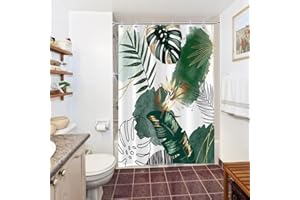 Tenda Doccia Boho, Uiiooazy Tenda da Doccia Astratta Verde e Oro Foglie di Palma Tenda per Doccia Antimuffa Impermeabile Tessuto in Poliestere Lavable Tenda per Vasca da Bagno con 10 Ganci 150Lx200Acm