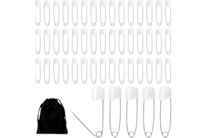 DOMICUBES 50 Pcs Safety Pins, White Diaper Nappy Baby Safety Pins Large Strong Stainless Steel with Locking Closures Flannel Bag, 55mm Assorted Safety Pins for Diaper Clothes Dress Craft Hold Clip