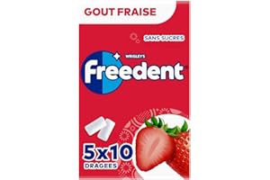 FREEDENT - Chewing Gum Sans Sucre - Goût Fraise - 5 Paquets de 10 Dragées - 70g