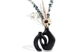 KINGBAR Vase Schwarz Matt, Keramik Vase Für Pampasgras,Vase Nordic Ring Form Modern Deko, Blumenvase Deko Wohnzimmer, Schlafzimmer,Heimdekoration