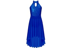 FEESHOW Kids Girls Sleeveless Mesh Lyrical Praise Dance Dress Hollow Back Contemporary Dance Performance Costume Dancewear