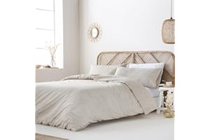 COTTON ARTean Funda Nórdica Reversible Cama 135 Sella Beige Microfibra Cepillada. Funda edredón 220x220 + 1 Funda Almohada Cierre con Botones