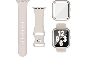 Joehwerr 3-in-1 Compatible for Apple Watch Straps 40mm with Case & Screen Protector, Silicone Sport Strap and Protective Cover with 9H Tempered Glass for iWatch Series 6/5/4/SE3, Starlight