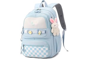 JANSBEN School Bag for Girls Boys Backpack Water Resistant Primary Junior Casual Daypack Teenage Rucksack with Laptop Compartment & Anti Theft Large Multi-Pocket Blue Nylon(21L)