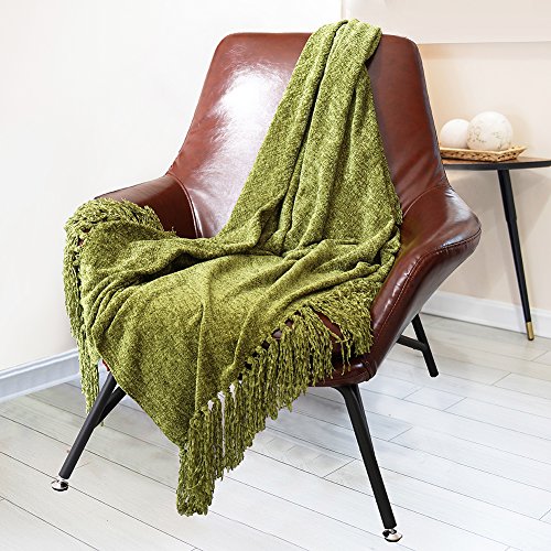 Dozzz Decorative Chenille Thick Couch Throw Blanket with Fringe Cozy Solid Blanket 150*130 cm (Olive Dozzz Decorative Chenille Thick Couch Throw Blanket with Fringe Cozy Solid Blanket 150*130 cm (Olive