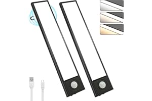 ‎KLGFI KLGFI Unterbauleuchte Küche LED, Schrankbeleuchtung Mit Bewegungsmelder 3 Farbmodi Dimmbar, USB Wiederaufladbar Schranklicht Für Kleiderschrank, Badezimmer, Treppe, Einfassung (20cm,2 Stück)