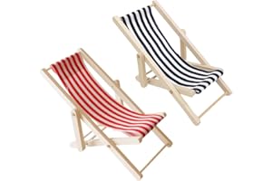 CRLLDPM 2 Piezas Silla de Playa en Miniatura para Casa de Muñecas, Mini Silla de Playa Plegable de Madera, Mini Silla de Cubierta, Decoración de Casa de Muñecas en Miniatura