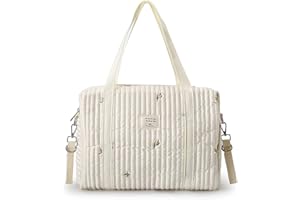 SONARIN Brodé Sac à Langer pour Bébé Fourre-tout,Grande Capacité Coton Sac Bandoulière à Langer Élégant Sac de Maternité Sac à Couches de Voyage avec 2 Crochets de Poussette(Olive)