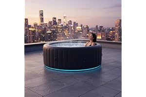 MSpa Whirlpool Aurora 204x204x70 cm – Uppblåsbar bubbelpool för 6 personer med 138 massagemunstycken, LED-belysning, UVC+ desinfektion, självuppblåsningsfunktion & Rhino Tech™ 6-lagers material