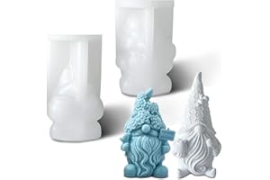 behone Lot de 2 moules en silicone 3D de Noël - Moules en silicone pour béton - Lutin pour la fabrication de bougies, de pierres aromatiques, de chocolat, de décorations de Noël