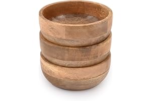 Samhita Lot de 3 bols ronds en bois de manguier parfaits pour sauces, noix, apéritifs, desserts. Superbe avec votre cuisine. (12,7 cm x 12,7 cm x 5,08 cm)