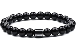 Raffici Anxiety Gemstone Bracelet Natural Stone Hematite Chakra Adjustable Stretch Gemstone Beads Bracelet Protection Luck Prosperity for Women Men Teen Girls Boys Unisex Birthday Gift