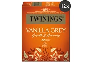 ‎TWININGS Twinings VANILLA GREY Schwarzer Tee im Teebeutel - leichte Schwarztee Mischung mit Vanille- & Bergamotte-Aromen, Rosenblüten und Lavendel, 12er Pack (je 10 Beutel)