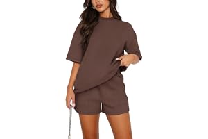 REORIA Women's Tracksuit Short Sleeve Crew Neck Plain Two Piece Leisure Suit Loungewear Outfit Jogger Tracksuit Set