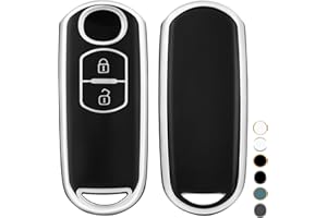 OFF WE GO Funda para Llave Coche con Mazda Carcasa para Mando Compatible con 2 3 5 6 CX-5 CX-7 CX-9 Flair Crossover Wagon Scrum Truck Funda para Tarjeta de Llave, Plata Negra