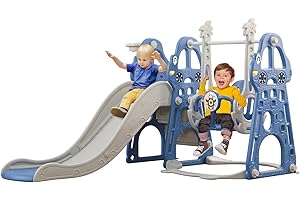 ‎ARK MIIDO Rutsche Indoor ab 1 2 3 4 5 Jahr, 4-in-1-Kleinkindspielplatz mit Schaukel, Baby Rutsche Kinderzimmer, Gartenrutsche für Kleinkin für drinnen und draußen, Jungen und Mädchen (Klassisch+Rosa)