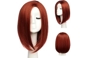 BESTUNG pelucas cortas de pelo corto Bob para mujeres hasta el hombro peluca llena miel natural color rojo con gorra de peluca (W100507)