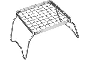 Uadme Folding Campfire Grill Grate 16 × 16 cm, Mini Portable Stainless Steel Stove Stand for Camping Hiking BBQ Fishing