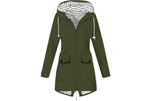 TAELU Regenmantel Damen Wasserdicht, Regenjacke Damen Atmungsaktiv Reißverschluss Auskleidung Kapuze Jacken mit Taschen Einfarbig Gefütterte Regenjacke Damen Winddicht Mantel Damen Blazer Jacken