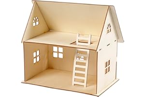 Kit de construction d'une maison de poupée, h: 25 cm, dim. 18x27 cm, triplex, 1pièce, ép. 4 mm