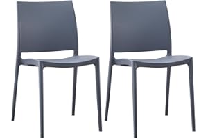CLP Lot de 2 chaises de Jardin Meton, empilables en Plastique, faciles à Entretenir, résistantes UV, 150 kg Max, Couleur:Gris